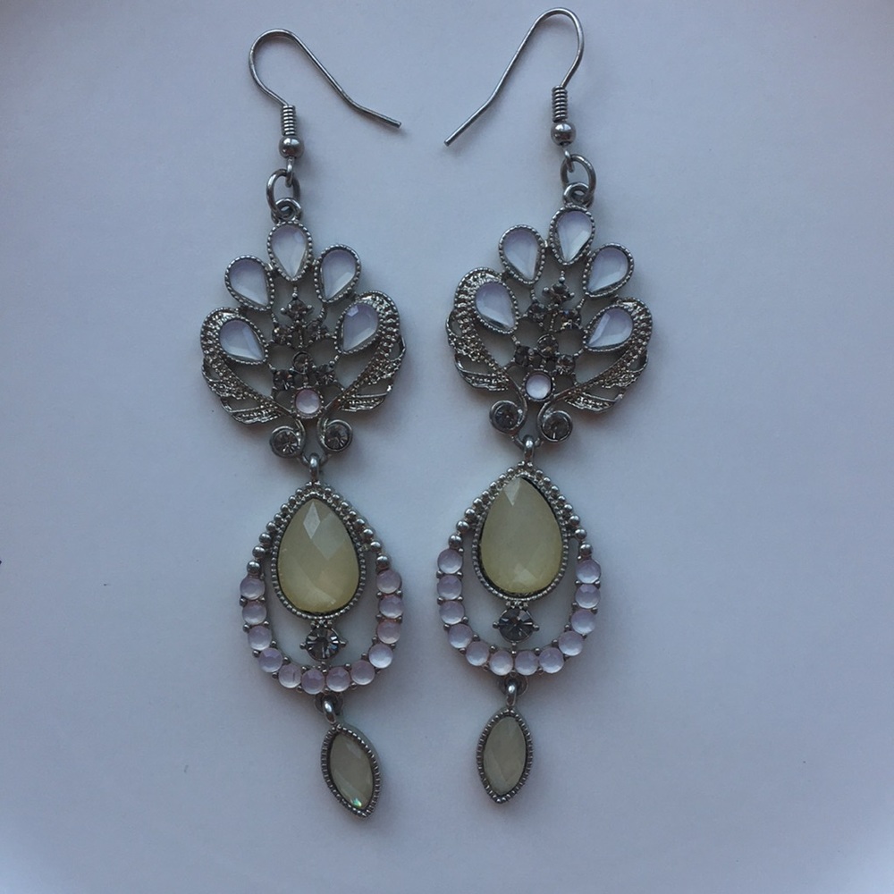 Forever 21 Formal Long Earrings, Silver & Pink